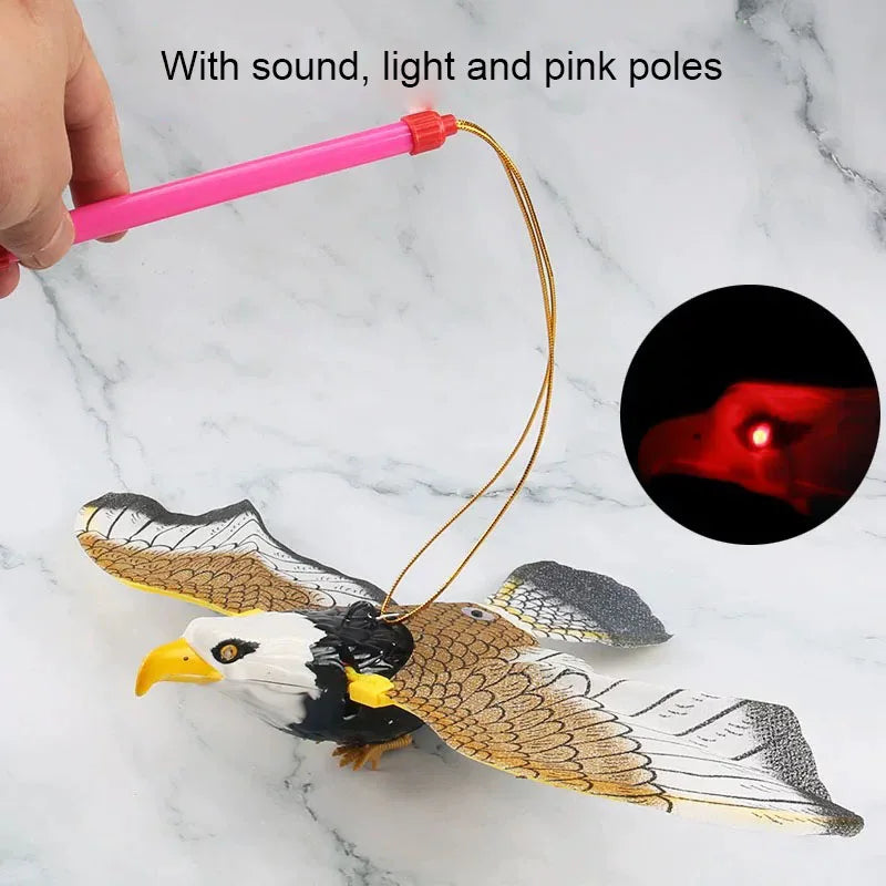 Simulação de pássaro, brinquedo interativo para gatos, águia elétrica pendurada, pássaro voador, brinquedo provocador para gatos, vara para arranhar, corda para animais de estimação