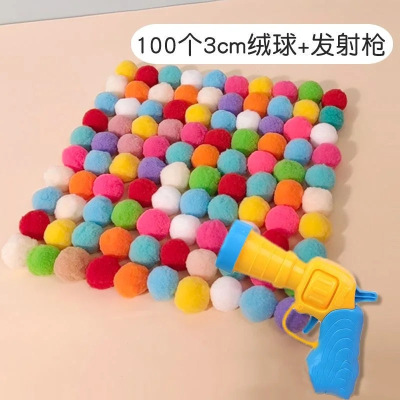 OUWO Pet Toy Gun 100PCS Bola de Pelúcia com 1PCS Pistola de Tiro Brinquedos para Gatos Suprimentos Interativos para Gatinhos Gatos de Interior Brincadeira Automática