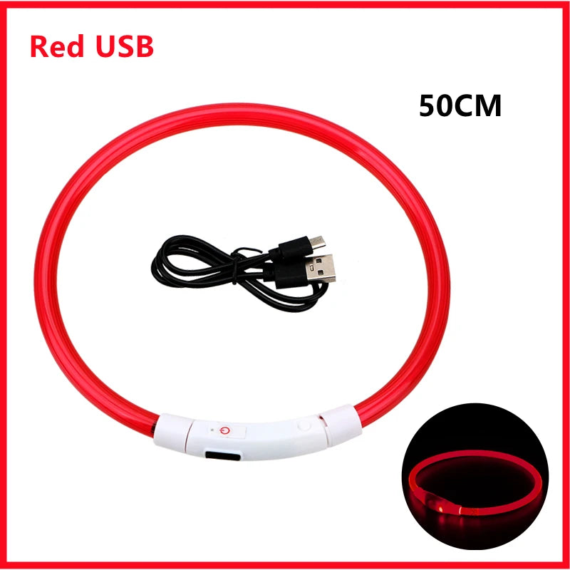 Coleira luminosa recarregável USB ajustável com LED brilhante para cães grandes e pequenos, coleira com luz noturna para gatos, arnês de segurança para animais de estimação