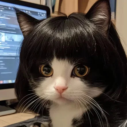 Peruca para animais de estimação, peruca para cães e gatos, acessórios para animais de estimação, cabelo cacheado, cabelo liso, faça você mesmo, acessório para peruca de cabelo trançado à mão