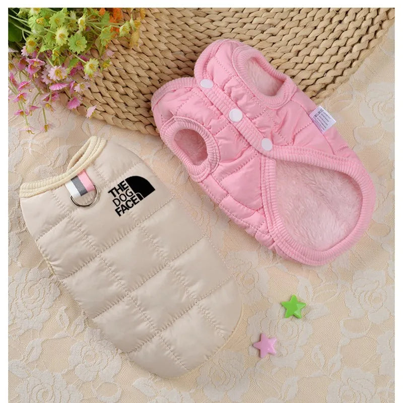 Roupas de cachorro da moda, casaco quente de inverno para animais de estimação, pequeno, médio, rosto de cachorro, logotipo estéreo para chihuahua, fantasia de buldogue francês