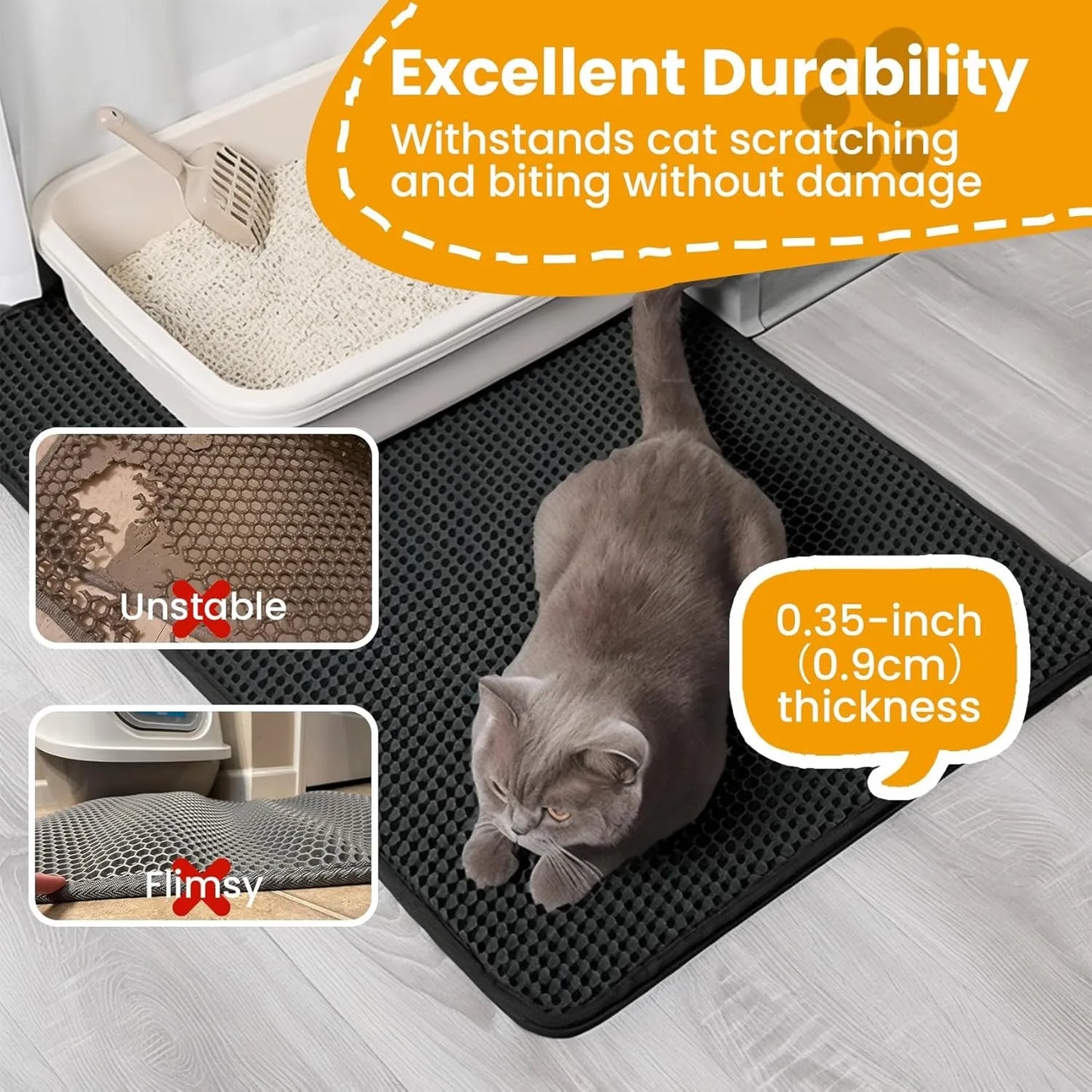 Tapete para areia de gato antiderrapante, filtro para caixa de areia grande para animais de estimação, camada dupla, resistente ao desgaste, à prova d'água, suprimentos para limpeza de animais de estimação