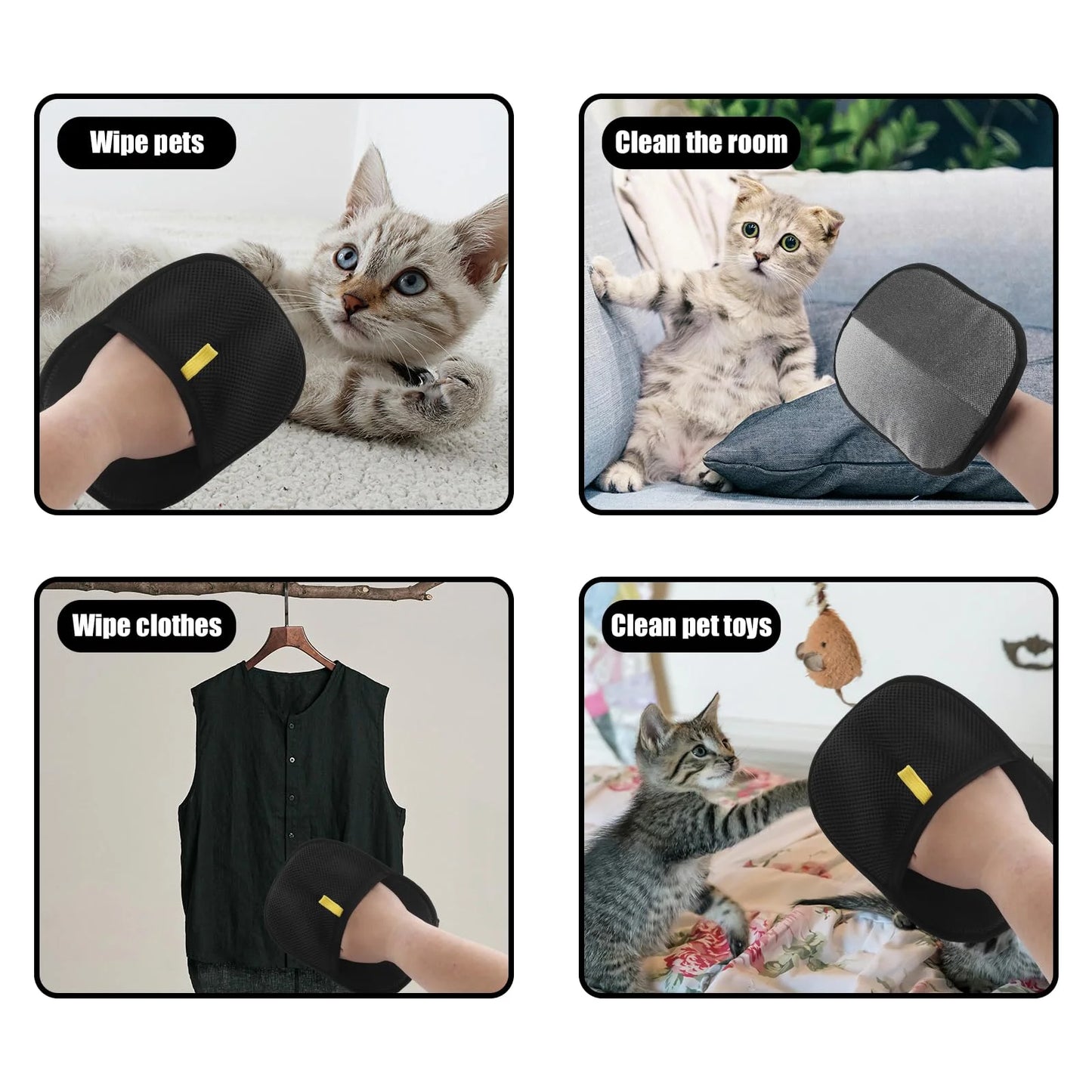 Luvas reutilizáveis para remoção de pelos de animais de estimação, luvas de remoção estática, luvas de higiene dupla face para animais de estimação, remove pelos de animais de estimação para carpetes