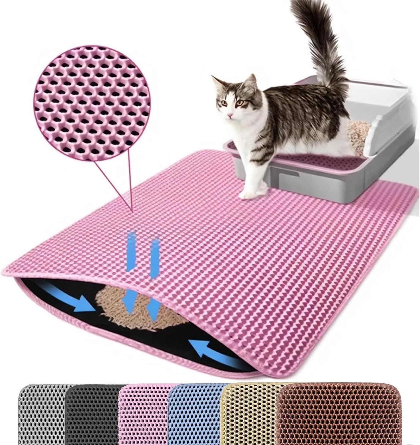 Tapete para areia de gato antiderrapante, filtro para caixa de areia grande para animais de estimação, camada dupla, resistente ao desgaste, à prova d'água, suprimentos para limpeza de animais de estimação