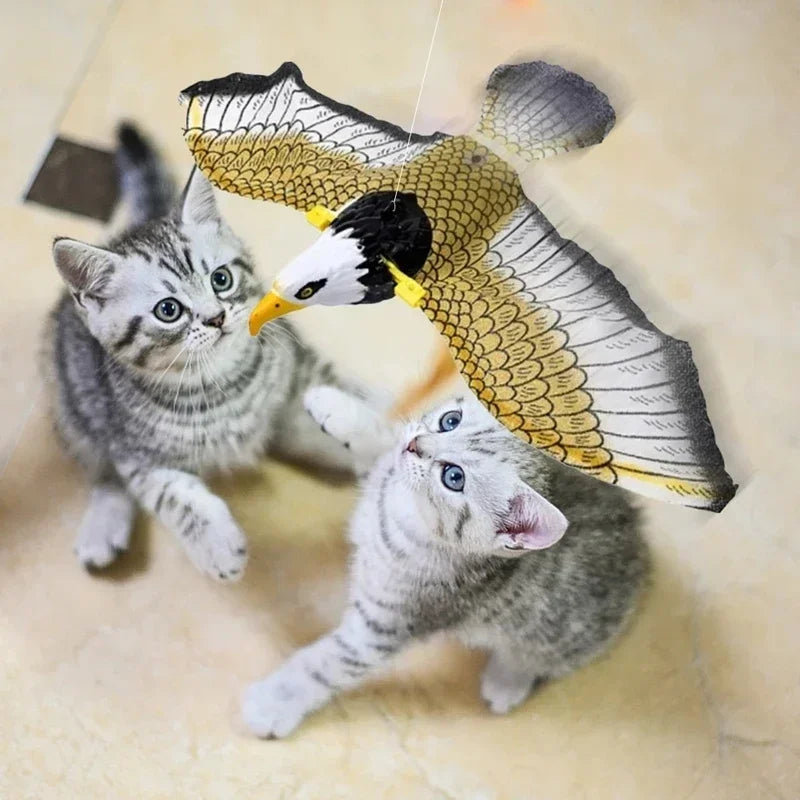 Simulação de pássaro, brinquedo interativo para gatos, águia elétrica pendurada, pássaro voador, brinquedo provocador para gatos, vara para arranhar, corda para animais de estimação