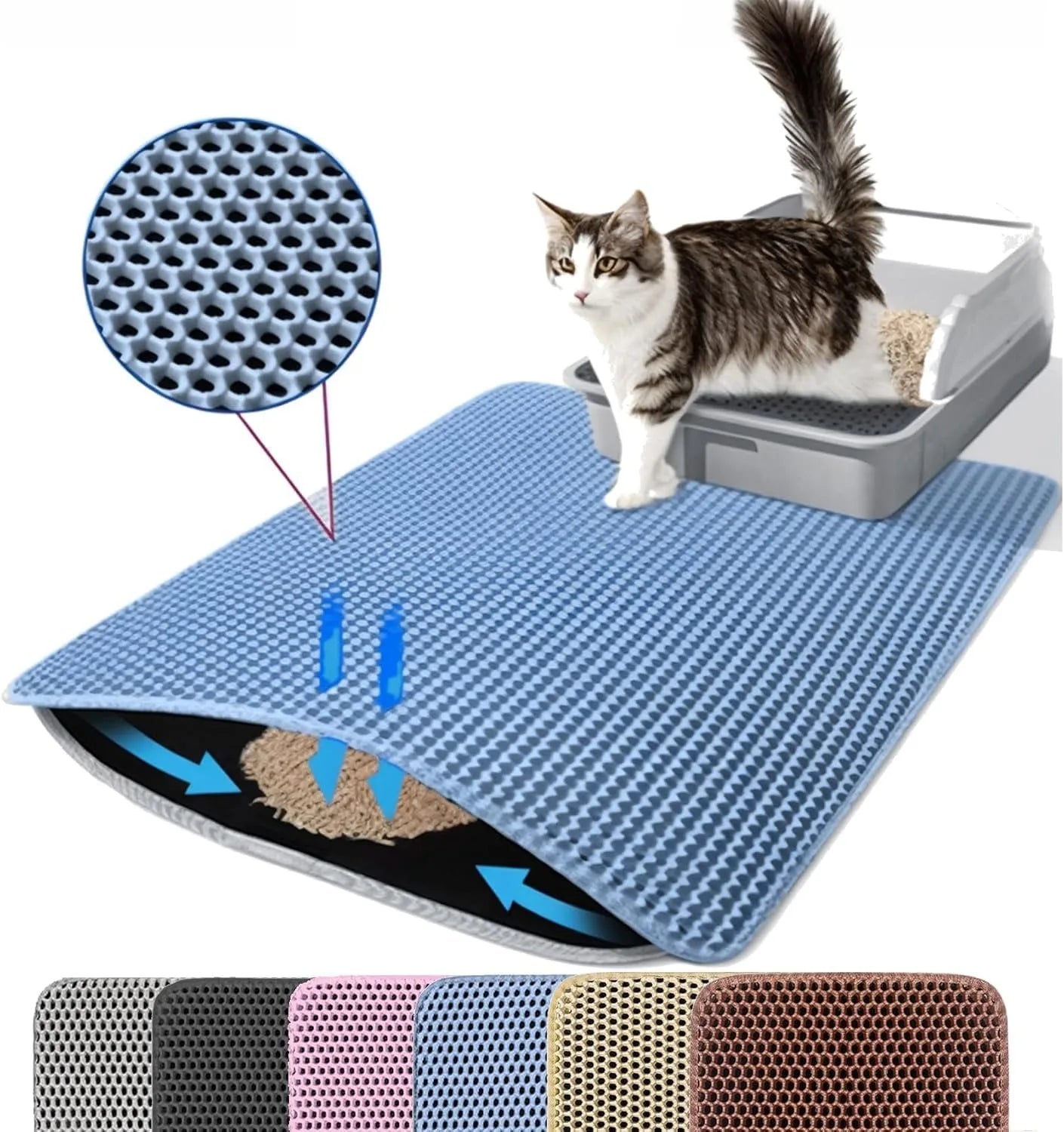 Tapete para areia de gato antiderrapante, filtro para caixa de areia grande para animais de estimação, camada dupla, resistente ao desgaste, à prova d'água, suprimentos para limpeza de animais de estimação