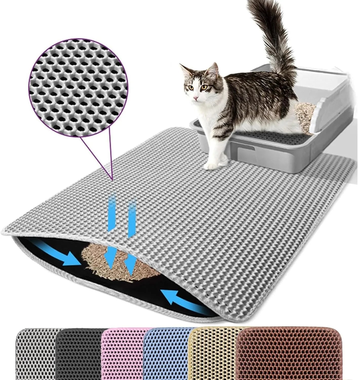 Tapete para areia de gato antiderrapante, filtro para caixa de areia grande para animais de estimação, camada dupla, resistente ao desgaste, à prova d'água, suprimentos para limpeza de animais de estimação