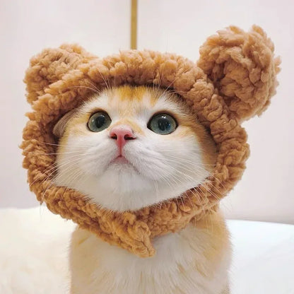 Boné de pelúcia engraçado para gato, urso, capa de cabeça fofa, chapéu de cachorro, chapéu de animal de estimação, gatinho, filhote, acessórios para fantasia cosplay