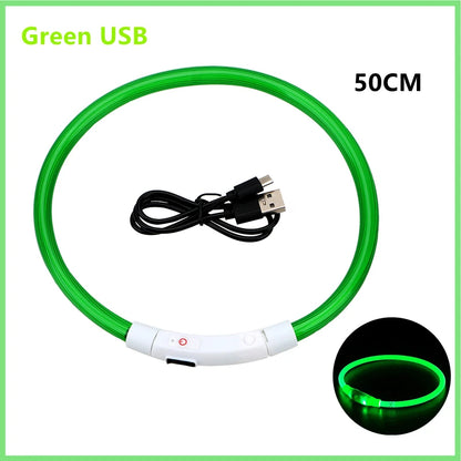 Coleira luminosa recarregável USB ajustável com LED brilhante para cães grandes e pequenos, coleira com luz noturna para gatos, arnês de segurança para animais de estimação