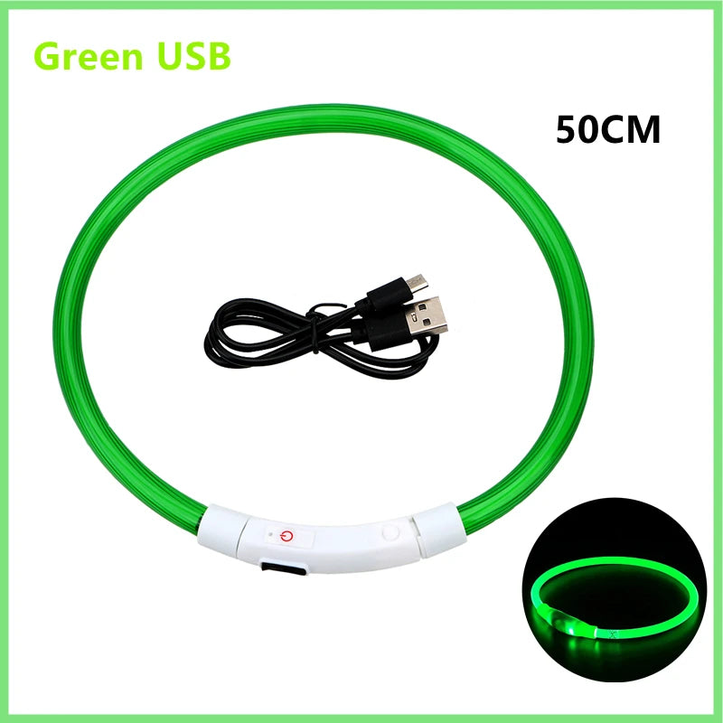 Coleira luminosa recarregável USB ajustável com LED brilhante para cães grandes e pequenos, coleira com luz noturna para gatos, arnês de segurança para animais de estimação
