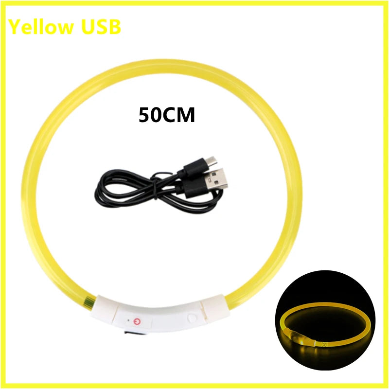 Coleira luminosa recarregável USB ajustável com LED brilhante para cães grandes e pequenos, coleira com luz noturna para gatos, arnês de segurança para animais de estimação