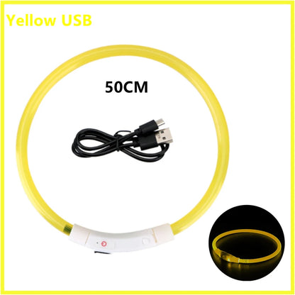Coleira luminosa recarregável USB ajustável com LED brilhante para cães grandes e pequenos, coleira com luz noturna para gatos, arnês de segurança para animais de estimação