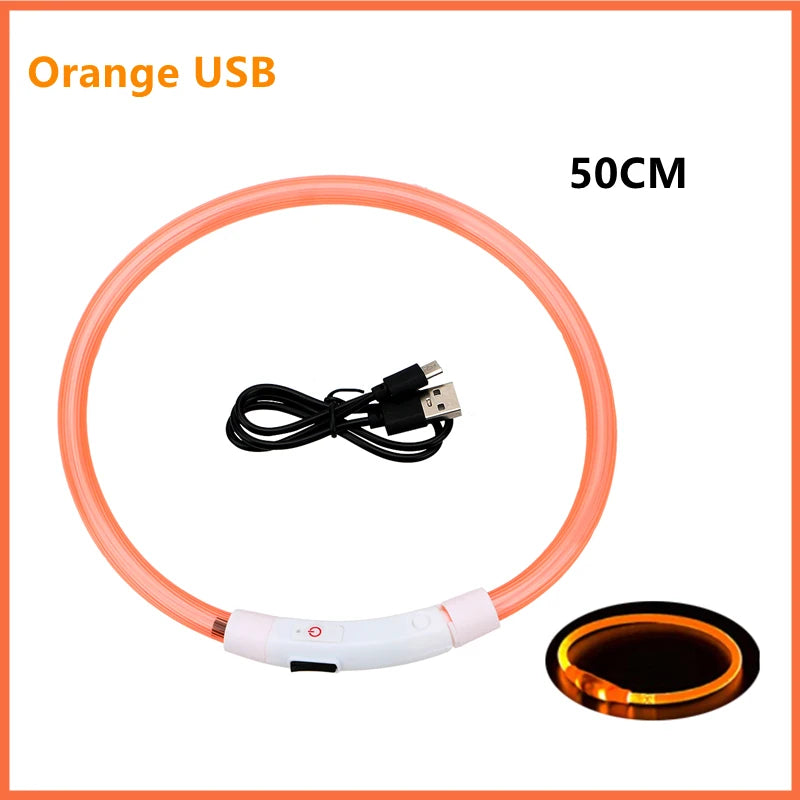 Coleira luminosa recarregável USB ajustável com LED brilhante para cães grandes e pequenos, coleira com luz noturna para gatos, arnês de segurança para animais de estimação