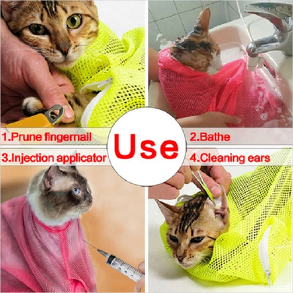 Bolsa de banho de malha para gatos, ajustável, anti-arranhões, mordidas, aparar unhas, injetar, examinar, lavar, limpar, contenção, bolsas de massagem