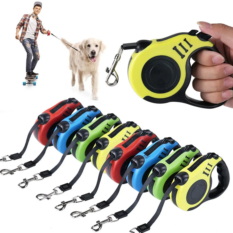Coleira retrátil para cães de 3 metros e 5 metros, coleira para animais de estimação, corda de tração, cinto automático flexível para cães pequenos, médios e grandes