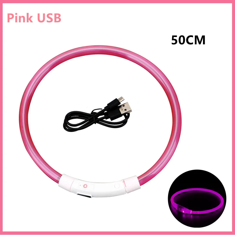 Coleira luminosa recarregável USB ajustável com LED brilhante para cães grandes e pequenos, coleira com luz noturna para gatos, arnês de segurança para animais de estimação