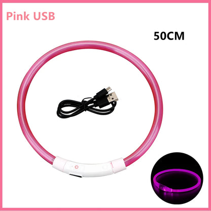 Coleira luminosa recarregável USB ajustável com LED brilhante para cães grandes e pequenos, coleira com luz noturna para gatos, arnês de segurança para animais de estimação