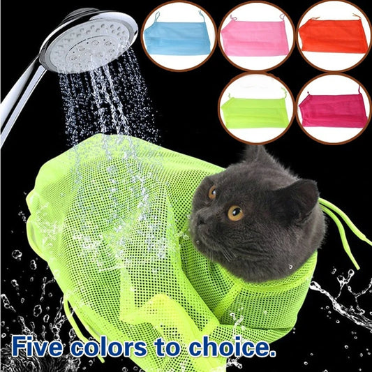 Bolsa de banho de malha para gatos, ajustável, anti-arranhões, mordidas, aparar unhas, injetar, examinar, lavar, limpar, contenção, bolsas de massagem