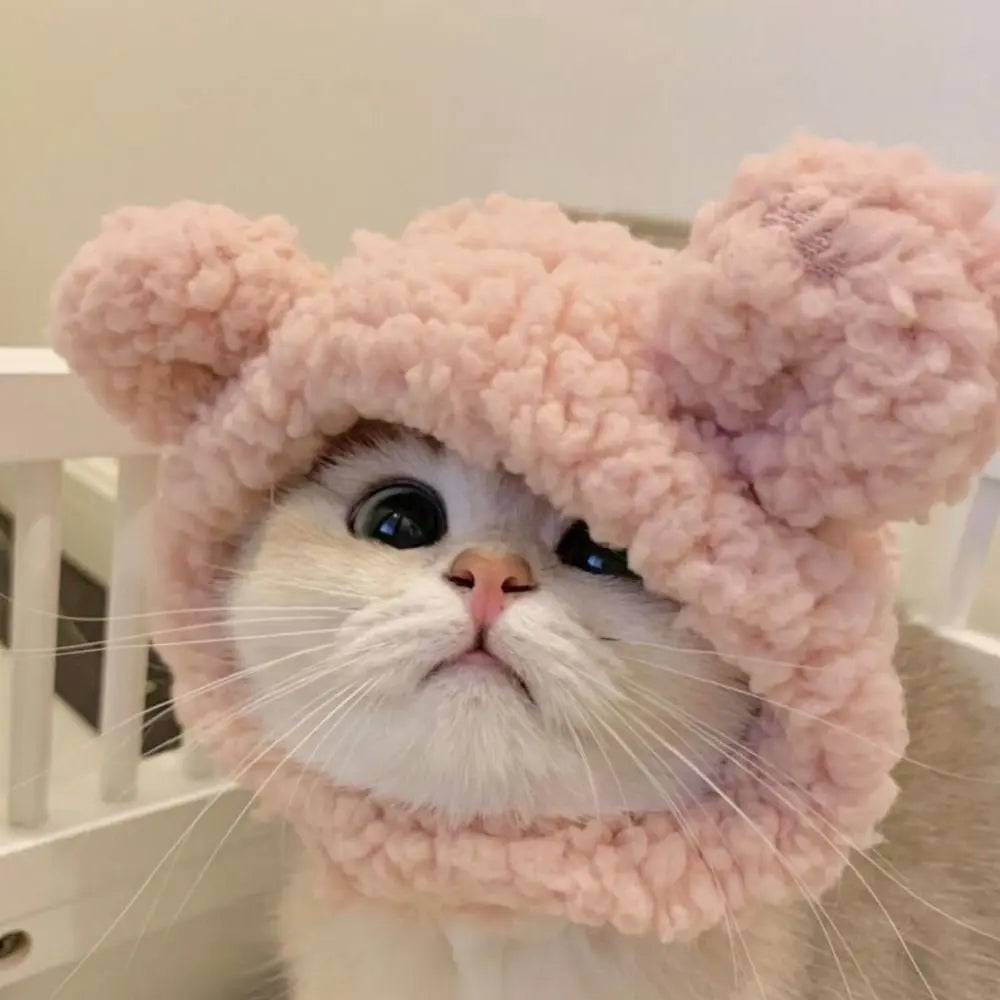 Boné de pelúcia engraçado para gato, urso, capa de cabeça fofa, chapéu de cachorro, chapéu de animal de estimação, gatinho, filhote, acessórios para fantasia cosplay
