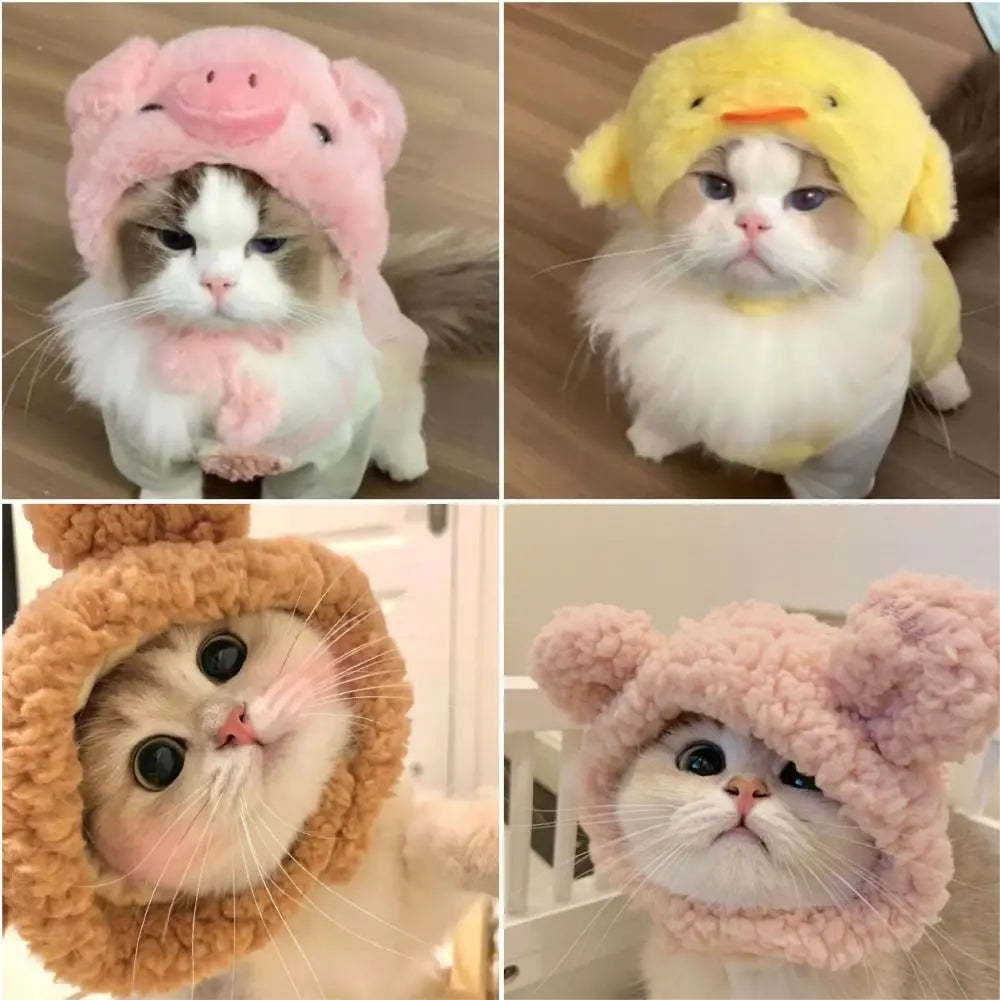 Boné de pelúcia engraçado para gato, urso, capa de cabeça fofa, chapéu de cachorro, chapéu de animal de estimação, gatinho, filhote, acessórios para fantasia cosplay