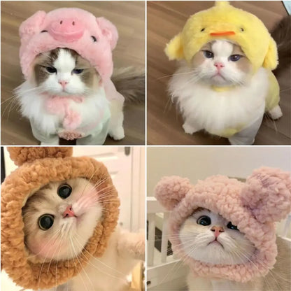 Boné de pelúcia engraçado para gato, urso, capa de cabeça fofa, chapéu de cachorro, chapéu de animal de estimação, gatinho, filhote, acessórios para fantasia cosplay