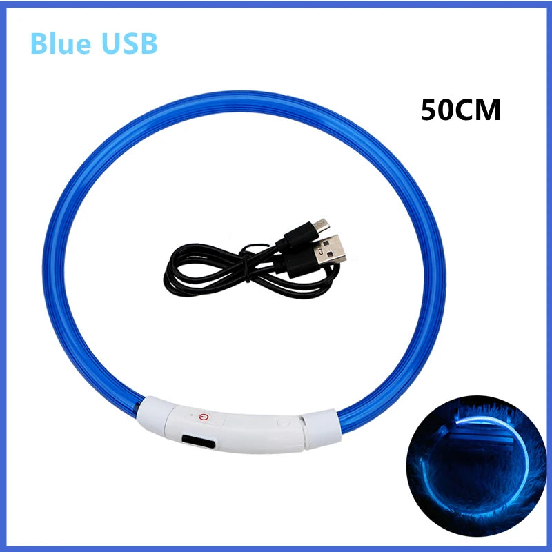 Coleira luminosa recarregável USB ajustável com LED brilhante para cães grandes e pequenos, coleira com luz noturna para gatos, arnês de segurança para animais de estimação