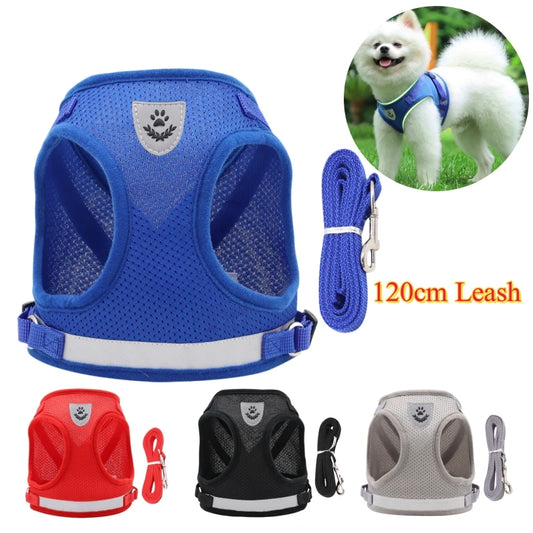 Conjunto de arnês e guia ajustável para cães e gatos, colete, coleira, filhotes, gatinhos, coleira e acessórios para animais de estimação
