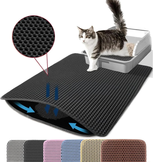 Tapete para areia de gato antiderrapante, filtro para caixa de areia grande para animais de estimação, camada dupla, resistente ao desgaste, à prova d'água, suprimentos para limpeza de animais de estimação