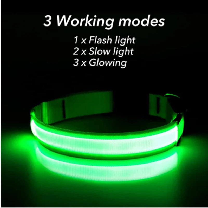 Coleira luminosa recarregável USB ajustável com LED brilhante para cães grandes e pequenos, coleira com luz noturna para gatos, arnês de segurança para animais de estimação