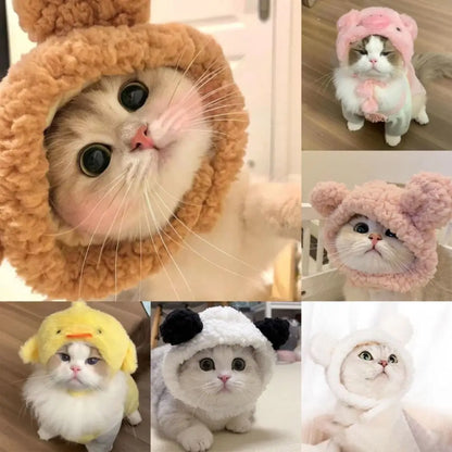 Boné de pelúcia engraçado para gato, urso, capa de cabeça fofa, chapéu de cachorro, chapéu de animal de estimação, gatinho, filhote, acessórios para fantasia cosplay