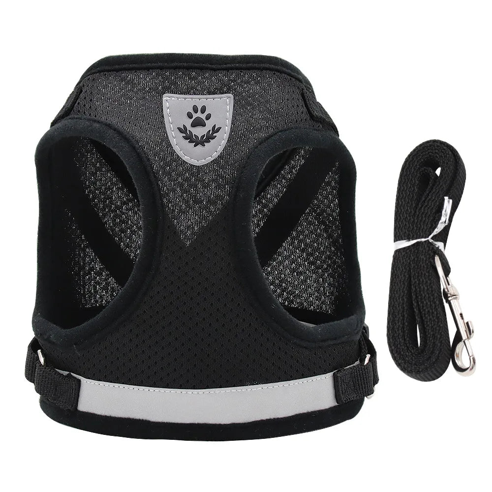 Conjunto de arnês e guia ajustável para cães e gatos, colete, coleira, filhotes, gatinhos, coleira e acessórios para animais de estimação