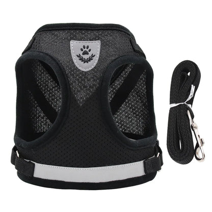 Conjunto de arnês e guia ajustável para cães e gatos, colete, coleira, filhotes, gatinhos, coleira e acessórios para animais de estimação