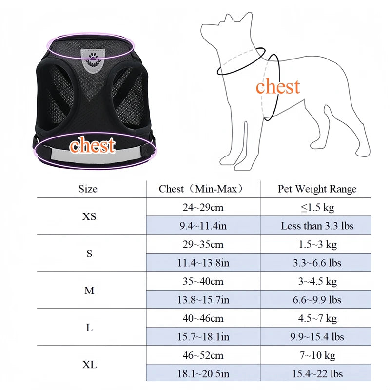 Conjunto de arnês e guia ajustável para cães e gatos, colete, coleira, filhotes, gatinhos, coleira e acessórios para animais de estimação