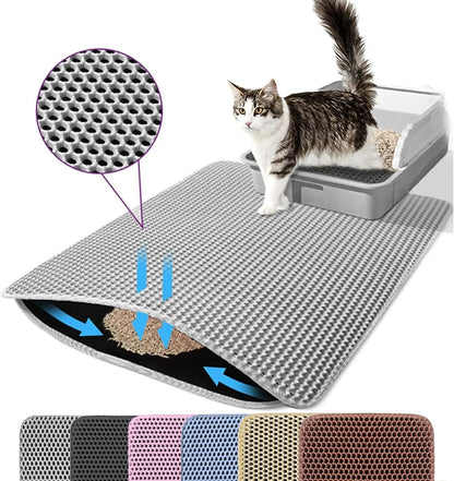 Tapete para areia de gato antiderrapante, filtro para caixa de areia grande para animais de estimação, camada dupla, resistente ao desgaste, à prova d'água, suprimentos para limpeza de animais de estimação